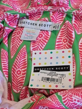 Gretchen Scott Ruffneck Dress Indian Summer Pink Green Size Small